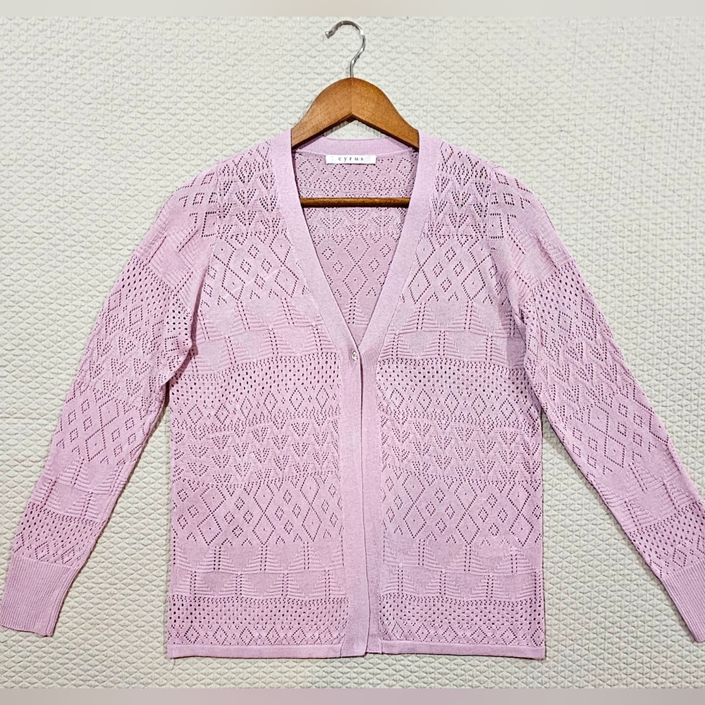 Cyrus Lilac Lavendar Purple Modern Design Knit‎ Cardigan Open Front Size M